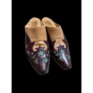 CHARLIE 1 HORSE by Lucheese Womens 7.5 B Western Mules Aqua Leather Slip On E8